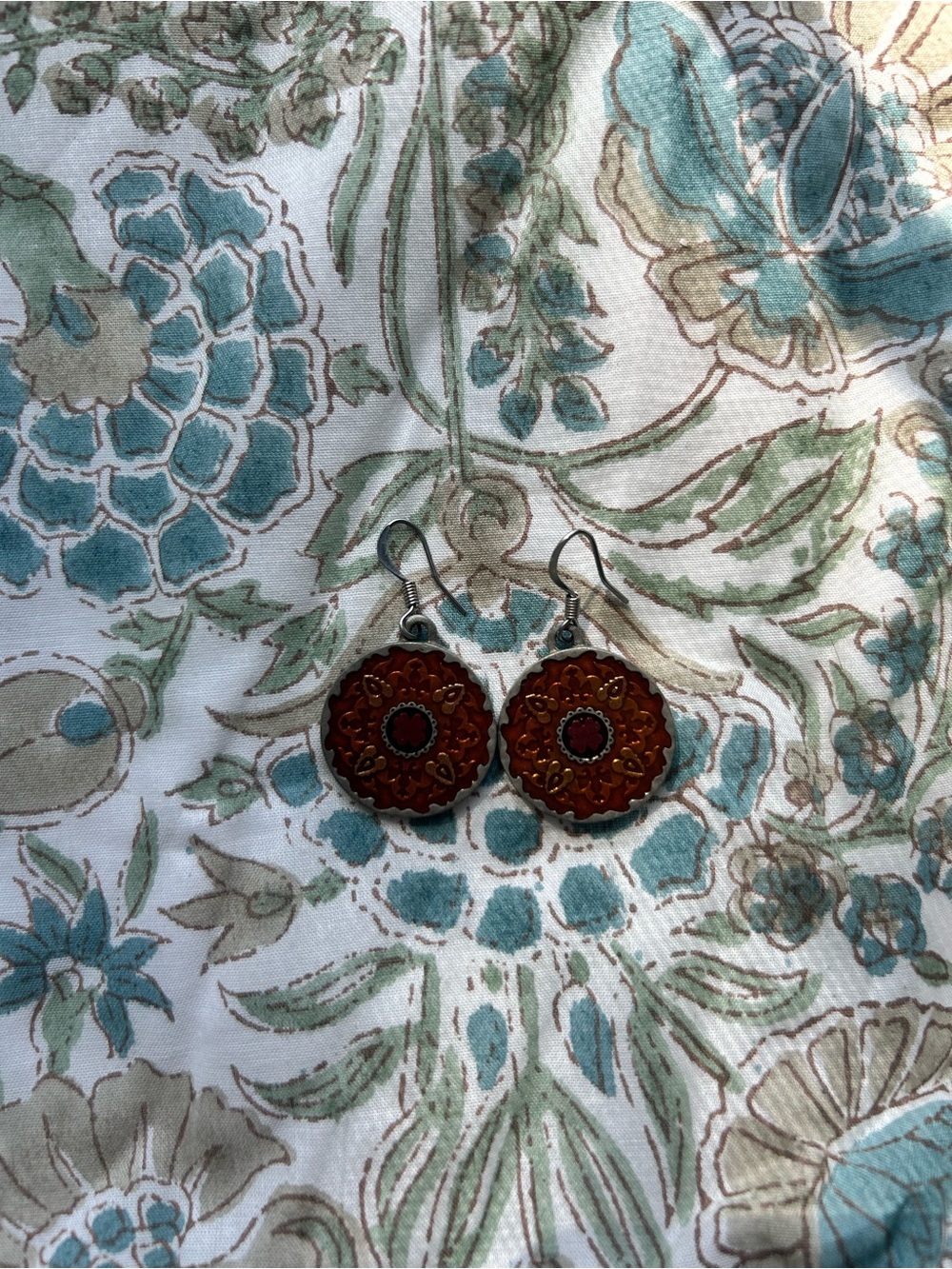 Bohemian Orange Floral Drop Earrings - Unbranded